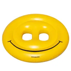 Swim Central 72" Yellow Inflatable Smiley Face 2-Person Circular Raft