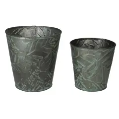 Allstate Set of 2 Patina Leaf Motif Planter Buckets 11" Green