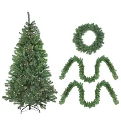 Northlight Pre-Lit Battery Operated Artificial Winter Spruce Set - 4-Piece - 6.5' - Clear Lights Green