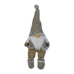 Northlight Sitting Plush Faux Fur Gnome Christmas Figure - 17" - Gray and Beige