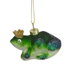 Northlight Prince Frog in a Crown Glass Christmas Ornament - 3" - Green and Blue
