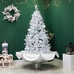 Northlight Lighted Musical Snowing Artificial White Tinsel Christmas Tree - 6' - White LED Lights Silver