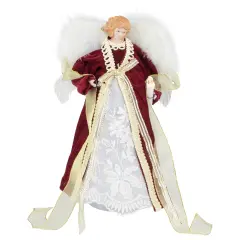 Northlight Angel with Lighted Candle Christmas Tree Topper - 14" - Burgundy and White Red