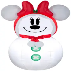 3 1/2' Gemmy Airblown Inflatable Disney Minnie Mouse As Snowman w/ Red Bow Yard Decoration 117566