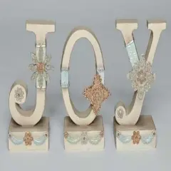 Roman 3pc Ivory Vintage JOY Christmas Tabletop Signs 7.5"