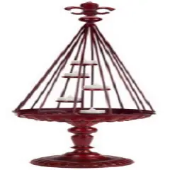 Melrose 37" French Inspired Fleur-de-Lis Finial Red Cage Antique Tea Light Candle Holder
