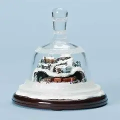 Roman 8.25" White and Brown Musical Lighted Bell with Rotating Winter Scene Christmas Tabletop Decor
