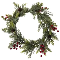 Northlight Pine Cone and Berries Winter Foliage Christmas Wreath - 16" - Unlit Green