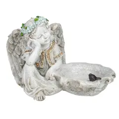 Northlight 12.25" Sitting Angel Bird Feeder Outdoor Garden Statue Gray