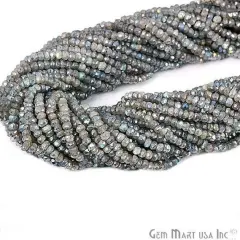 Rondelle Beads, 12.5 Inch Bead Strands, Natural Strung Gemstone, 3-4mm, Faceted, GemMartUSA (70002) Mistique Labradorite