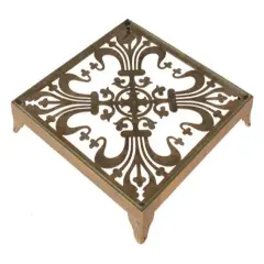 Raz 10.5" Gold and Clear Traditional Fleur de Lis Glass Top Decorative Tray