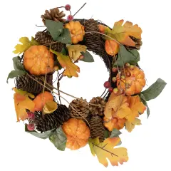 Northlight Pumpkin and Pinecone Fall Harvest Wreath - 13.5" - Unlit Brown