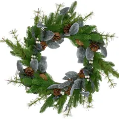 Northlight Real Touch&trade;️ Mixed Pine White Berries and Pinecones Artificial Christmas Wreath - 24" - Unlit Green