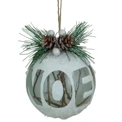Northlight 5" White Frosted NOEL With Holly and Berries Christmas Glass Ornament