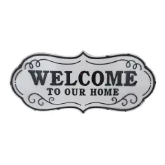 Melrose 26.5" White and Black Distressed "Welcome to Our Home" Wall Decoration