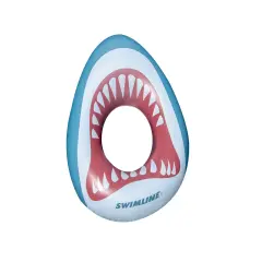 Swim Central Inflatable Kids Shark Mouth Pool Ring - 38" - White and Gray