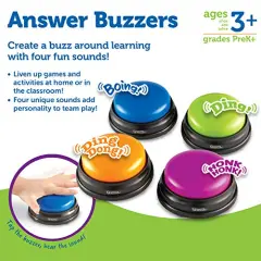 Answer Buzzers - Set of 4, Ages 3+ Assorted Colored Buzzers, Game Show Buzzers, Perfect for Family Game and Trivia Nights