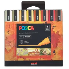 Posca Paint Markers - Set of 8, Warm Tone Colors, Medium Bullet Tip, 2.5 mm