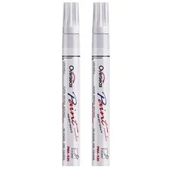 Permanent Paint Pens White Markers - 2 Pack Single color Oil Based, Medium Tip, Quick Drying and Waterproof Marker Pen for Metal, Rock Painting, Wood, Fabric, Plastic, Canvas, Mugs