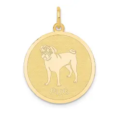 14K Yellow Gold Pug Disc Charm Dog Pendant Jewelry 26mm x 20mm