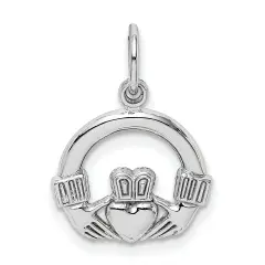 14K White Gold Claddagh Charm Irish Pendant Jewelry 20mm x 14mm