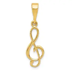 14K Yellow Gold Polished Treble Clef Charm Jewelry 30mm x 10mm