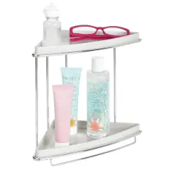 mDesign Steel/Plastic 2-Tier Bathroom Organizer Corner Shelf