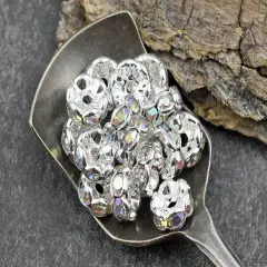 Silver w/ Crystal AB Rhinestone Wavy Edge Rondelle Spacer Beads