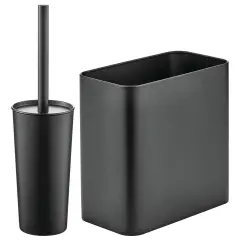 mDesign 2 Piece Plastic Bathroom Set, Bowl Brush and Trash Can