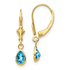 14K Gold Blue Topaz December Earrings Jewelry 23mm x 10mm