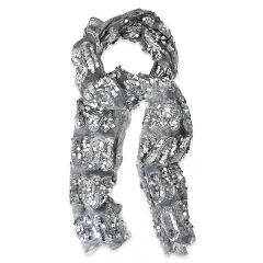 Elegant Vintage Style Sequined Shawl for Evening Elegance 72" x 23" Silver Multi