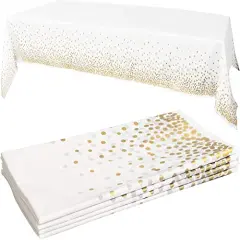 White/Gold Tablecloths, 4pk, 54"x108" - Gold Dot Disposable Tablecloths - Plastic Table Cloth Disposable - White Tablecloths - BBQ, Party, Fine Dining, Wedding, Communion, Baptism Decorations