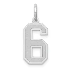 14K White Gold Medium Satin Number 6 Charm Pendant Jewerly 21mm x 8mm