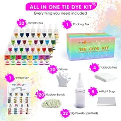 Tie Dye Kit - 32 Vibrant Colors Pre-Filled Bottles Tyedyedye Kit, Permanent Non-Toxic for Large Groups Kids Adults,Tye Fabric Textile Handmade Party(Just Add Water)