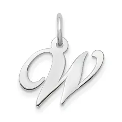 14K White Gold Small Fancy Script Initial W Charm Jewerly 16mm x 13mm