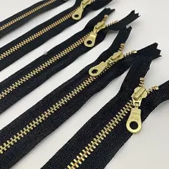 YKK Gold Metal Zippers with Donut Pull 6 Inch Number 5 in Black Set of 10 Pieces by Craftbot