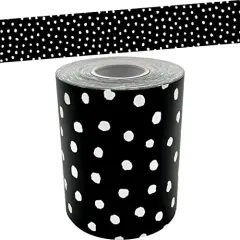 White Painted Dots on Black Straight Rolled Border Trim (TCR8911)