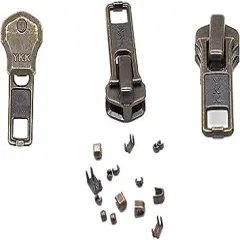 Zipper Repair Kit - #7 YKK Antique Brass Auto Lock Sliders - 3 Sliders Per Pack with Top & Bottom Stoppers Included - Made in The United States