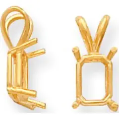 14K Gold 4 Prong Emerald Cut Pendant Setting 9mm