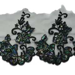 Vintage Flowers On Vine Lace Trim - Black Iris