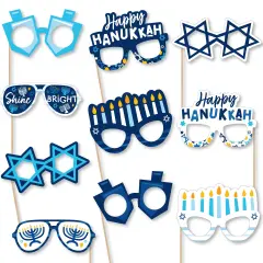 Big Dot of Happiness Hanukkah Menorah Glasses - Paper Card Stock Chanukah Holiday Party Photo Booth Props Kit - 10 Count
