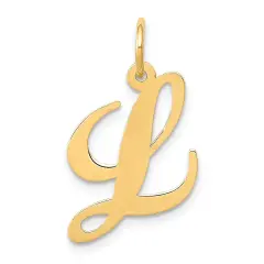 14K Yellow Gold Medium Fancy Script Initial L Charm Jewerly
