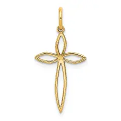 14K Gold Laser Designed Cross Charm Pendant Jewelry 25 x 13 mm