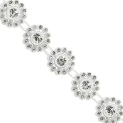 Oval Medallion Glass Rhinestone Trim White