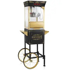 Olde Midway Movie Theater-Style Popcorn Machine Maker with Cart and 10-Ounce Kettle, Vintage-Style Popper on Wheels