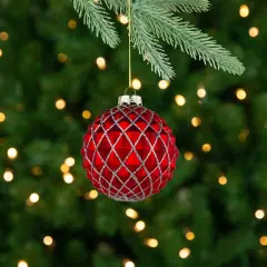 Northlight Glittered Glass Christmas Ball Ornament - 3.25" - Red and Silver