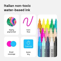 Set of 15 Acrylic Paint Pens for Rock, Stone, Ceramic, Glass, Wood, Metal, Fabric, and Canvas Pebbles Water-Based Extra-Fine Tip 0.7mm Paint Markers