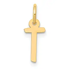 14K Yellow Gold Small Slanted Block Initial T Charm Jewerly