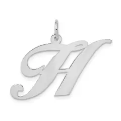 14K White Gold Large Fancy Script Initial H Charm Jewerly 22mm x 17mm