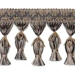 Tied Tassel Fringe Trim Navy Taupe Multi